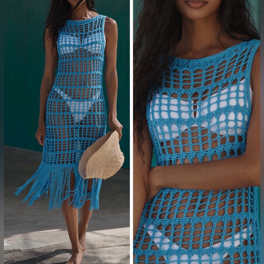 Anthropologie Celandine Crochet Fringe Midi Dress, Size S/M